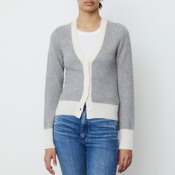Rag & Bone Pierce Cashmere V-Neck Cardigan Sweater in Grey Size Large L - Picture 3 of 4
